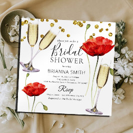 Modern Red Poppy en Gold Flakes Vrijgezellenfeest Kaart