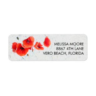 Modern Red Poppy Floral Return-adres Etiket