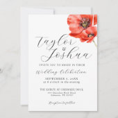 Modern Red Poppy Wedding Invitation | Floral | Kaart (Voorkant)
