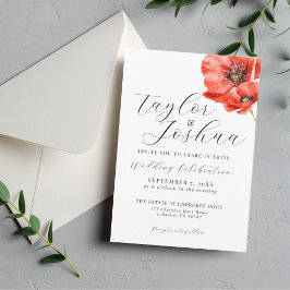 Modern Red Poppy Wedding Invitation | Floral | Kaart