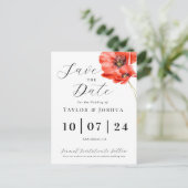 Modern Red Poppy Wedding Save the Date Briefkaart (Staand voorkant)
