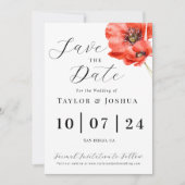 Modern Red Poppy Wedding Save the Date | Floral | Kaart (Voorkant)