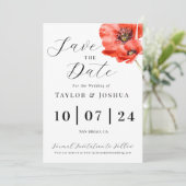 Modern Red Poppy Wedding Save the Date | Floral | Kaart (Staand voorkant)