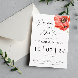 Modern Red Poppy Wedding Save the Date | Floral | Kaart