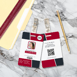 Modern Red Professional Employee Photo ID Badge