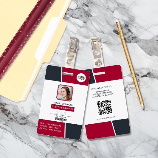 Modern Red Professional Employee Photo ID Badge
