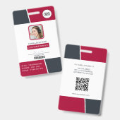 Modern Red Professional Employee Photo ID Badge (Voor- en achterkant)