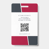 Modern Red Professional Employee Photo ID Badge (Achterkant)