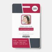 Modern Red Professional Employee Photo ID Badge (Voorkant)