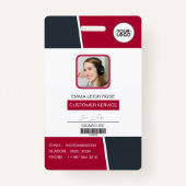 Modern Red Professional Employee Photo ID Badge (Voorkant)