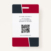 Modern Red Professional Employee Photo ID Badge (Achterkant)