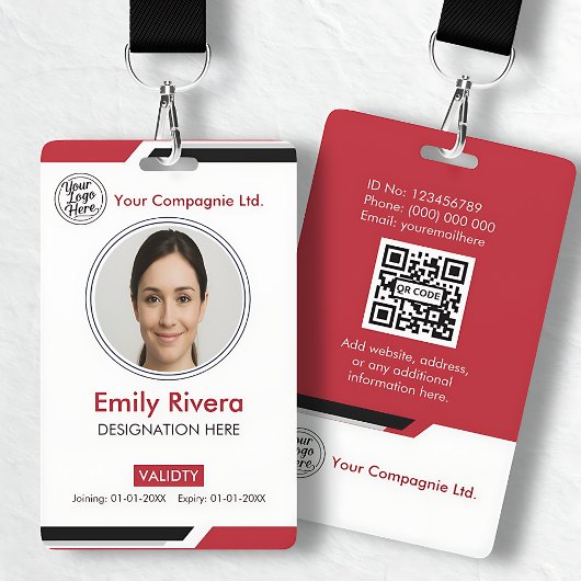 Modern Red Professional Photo ID Card Badge