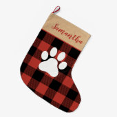 Modern Red Pset & Name Dog Paw Grote Kerstsok (Voorkant (Hangend))