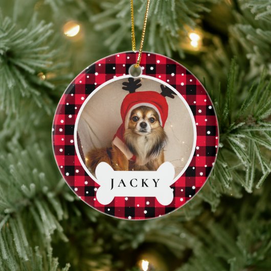 Modern Red Pset Persoonlijke foto's Pet Dog Keramisch Ornament (Boom)