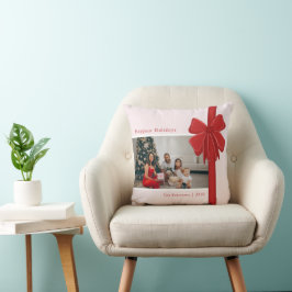 Modern Red Ribbon Bow Wrap Photo Christmas Gift Kussen