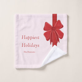 Modern Red Ribbon Bow Wrap Photo Christmas Washandje