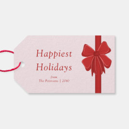 Modern Red Ribbon Bow Wrapped Christmas Cadeaulabel