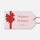 Modern Red Ribbon Bow Wrapped Christmas Cadeaulabel (Voorkant (Horizontaal))