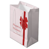 Modern Red Ribbon Bow Wrapped Christmas Medium Cadeauzakje (Voorkant Gekanteld)