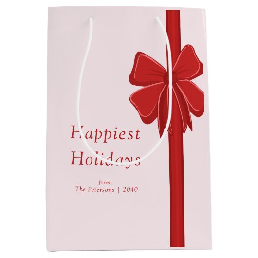 Modern Red Ribbon Bow Wrapped Christmas Medium Cadeauzakje (Voorkant)