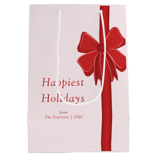 Modern Red Ribbon Bow Wrapped Christmas Medium Cadeauzakje (Achterkant)