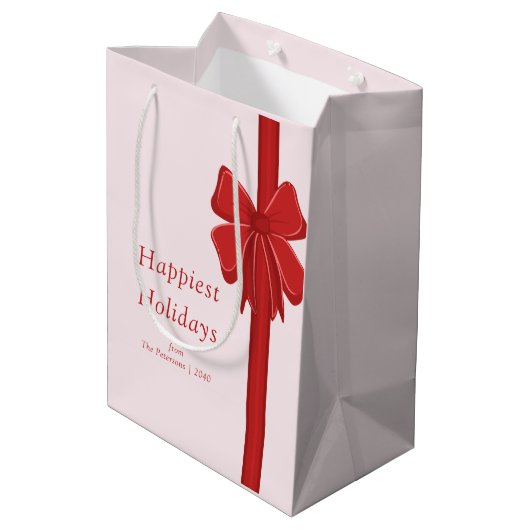 Modern Red Ribbon Bow Wrapped Christmas Medium Cadeauzakje (Achterkant Gekanteld)