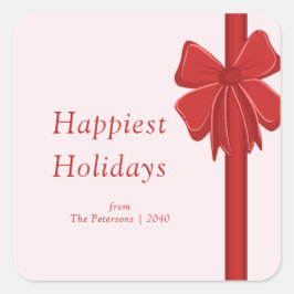 Modern Red Ribbon Bow Wrapped Christmas Vierkante Sticker