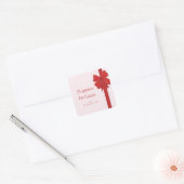 Modern Red Ribbon Bow Wrapped Christmas Vierkante Sticker (Envelop)