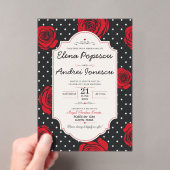 Modern Red Rose Elegant Black and Red Romantic Acryl Uitnodigingen (Insitu (Draagbaar))