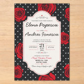 Modern Red Rose Elegant Black and Red Romantic Acryl Uitnodigingen (Voorkant)