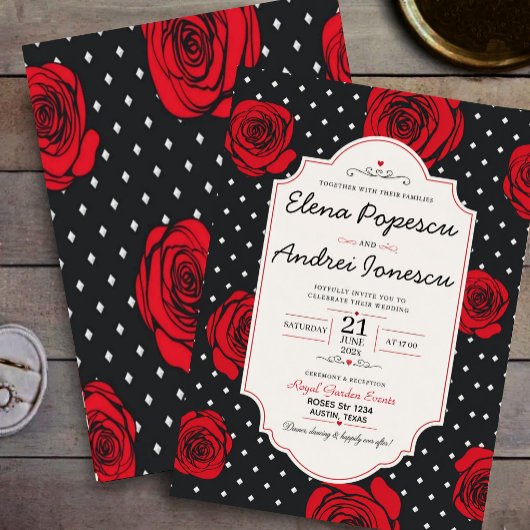 Modern Red Rose Elegant Black and Red Romantic Kaart