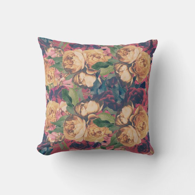 Modern Red Rose Floral Botanical Boho Kussen (Voorkant)