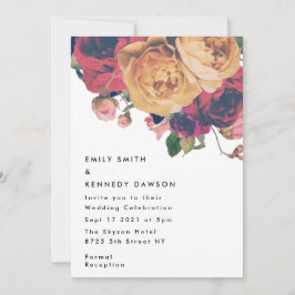 Modern Red Rose Floral Botanical Boho Wedding Kaart