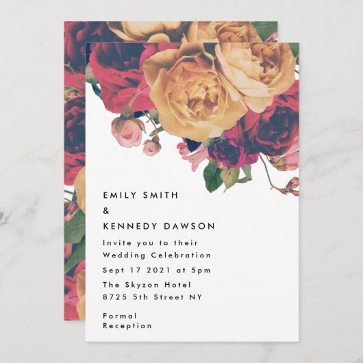 Modern Red Rose Floral Botanical Boho Wedding Kaart (Voorkant / Achterkant)