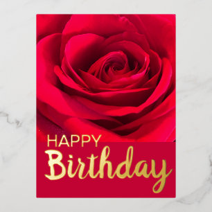 Modern Red Rose Happy Birthday Real Gold Folie Feestdagen Briefkaart