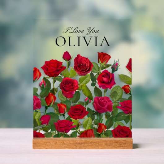 Modern Red Rose Minimalist Name I Love You Acryl Bord (Neutraal)