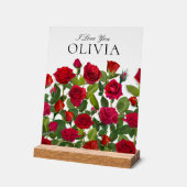 Modern Red Rose Minimalist Name I Love You Acryl Bord (Hoek)