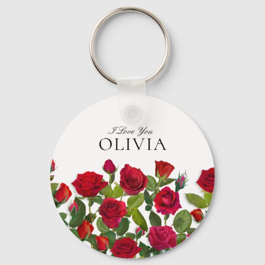 Modern Red Rose Minimalist Name I Love You Sleutelhanger (Voorkant)