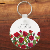 Modern Red Rose Minimalist Name I Love You Sleutelhanger (Voorkant)