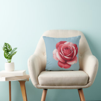 Modern Red Rose Throw Pillow on Dusty Blue Bold Kussen