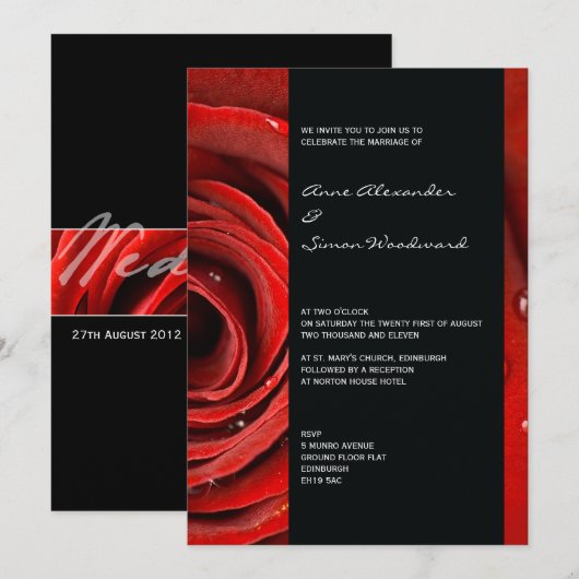 Modern Red Rose Wedding 5 voor 7 Kaart (Voorkant / Achterkant)