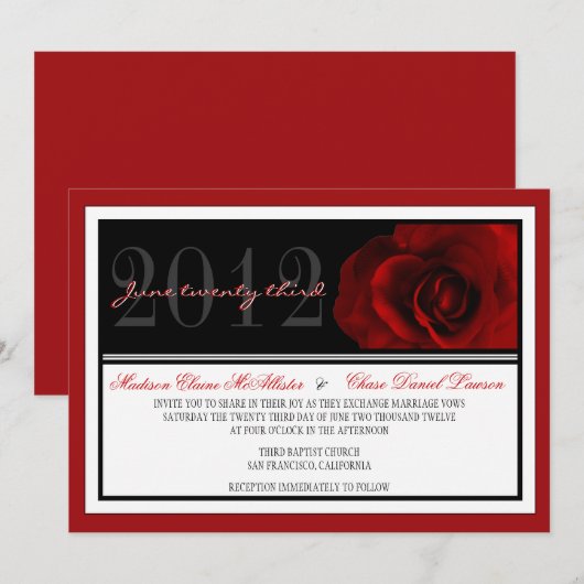 Modern Red Rose Wedding Invite Kaart (Voorkant / Achterkant)