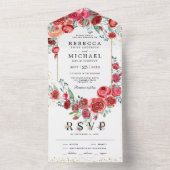 Modern Red Roses Floral Wedding All In One Uitnodiging (Binnen)