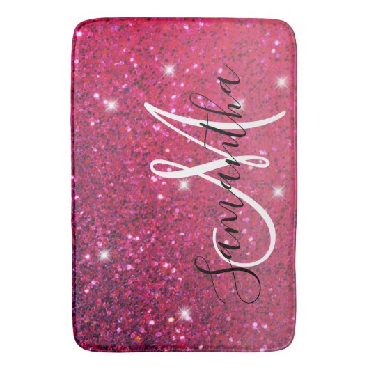 Modern Red & Roze Glitter Sparkles Badmat (Voorkant Verticaal)