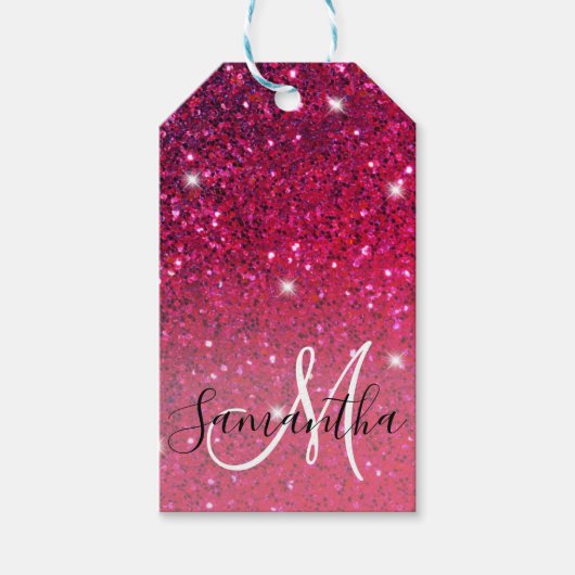Modern Red & Roze Glitter Sparkles Cadeaulabel (Voorkant)