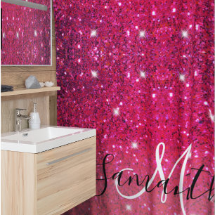 Modern Red & Roze Glitter Sparkles Douchegordijn