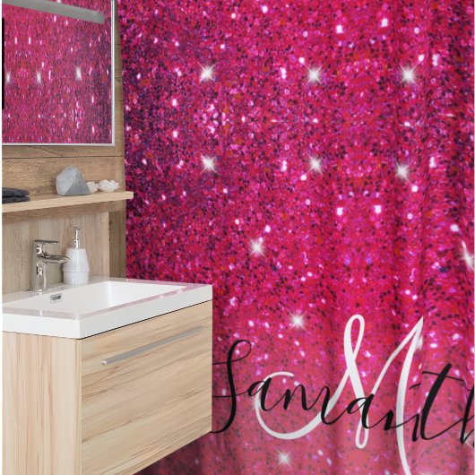 Modern Red & Roze Glitter Sparkles Douchegordijn