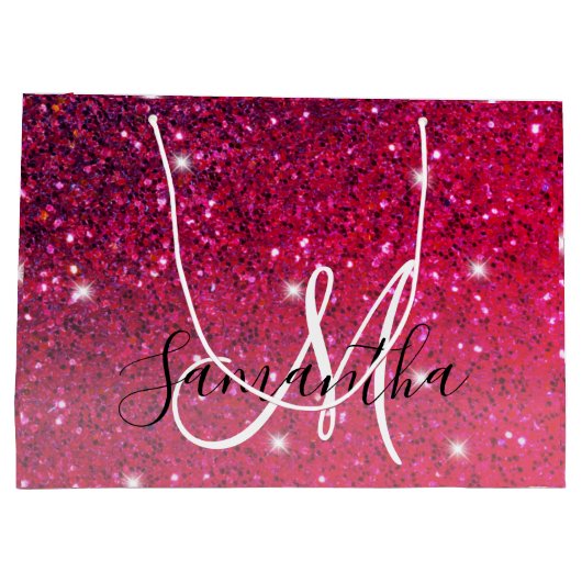 Modern Red & Roze Glitter Sparkles Groot Cadeauzakje (Achterkant)