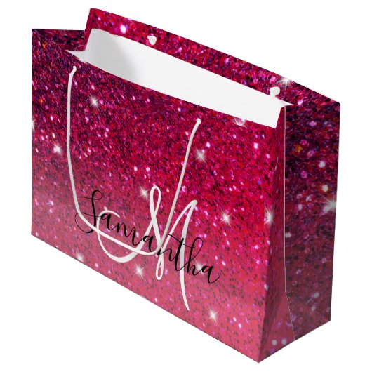 Modern Red & Roze Glitter Sparkles Groot Cadeauzakje (Voorkant Gekanteld)