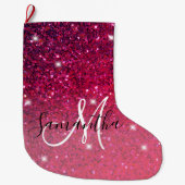 Modern Red & Roze Glitter Sparkles Grote Kerstsok (Voorkant)
